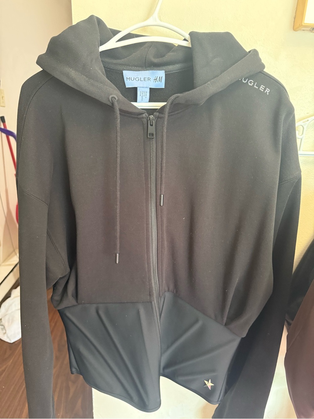 Mugler Black Zip-Front Hooded Bomber Jacket